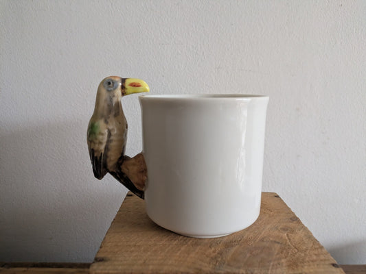 Vintage Ceramic Parrot Handle Coffee Mug Tea Cup Hand Painted Bird Rare Old Gift