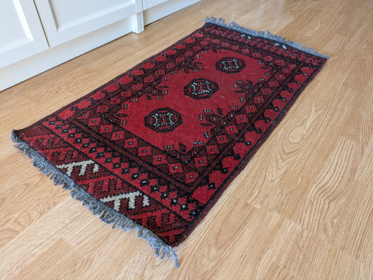 Vintage Oriental Turkish Wool Rug Red Tones 48.5 x 90cm Eastern Kayam Carpet 