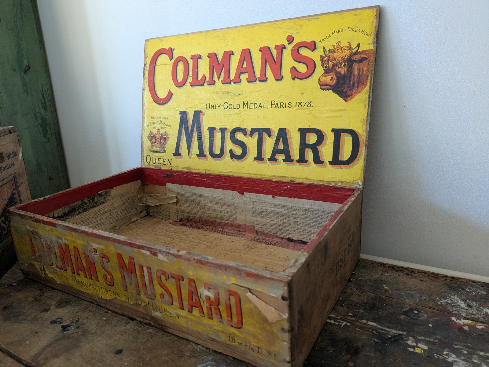 Rare Antique Colman's Mustard Crate 1890 Box Advertising Packaging Vintage Prop