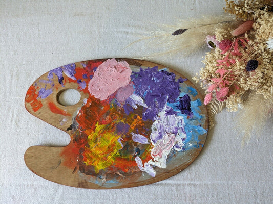 Vintage Artists palette Prop Decor Art painting oil paints Wooden Original Wall