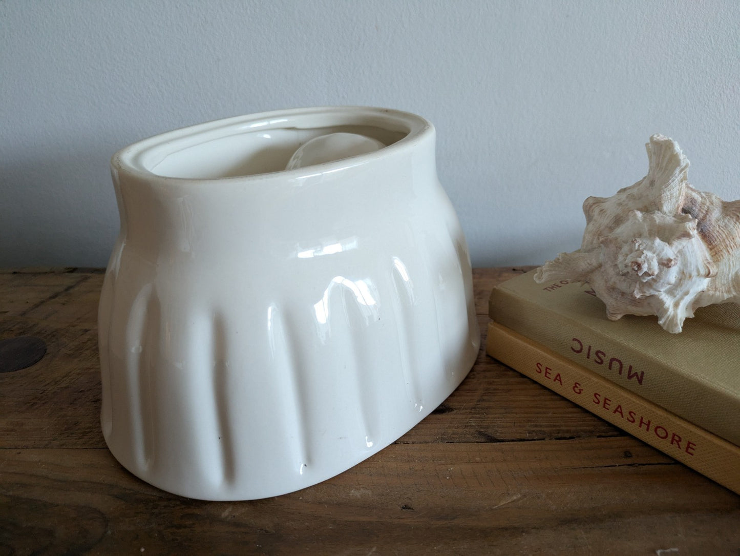 XL Antique White Jelly Mould Oval Ironstone with Rose Motif Victorian Impressed