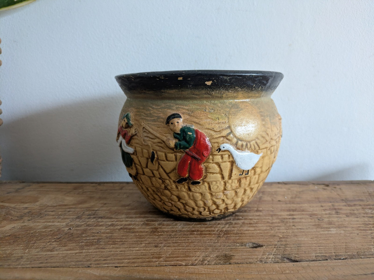 Antique Cyples Art Deco Old Pottery British Planter Vintage Embossed Folk Prop
