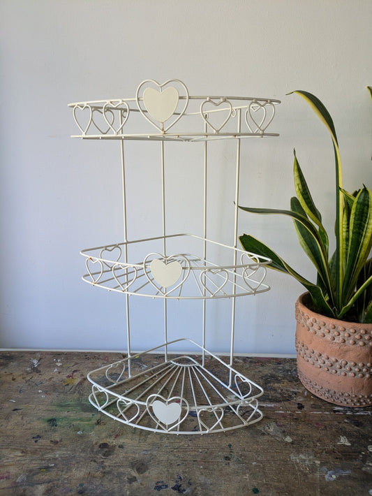 Vintage Retro Tabletop White Wire Corner Unit Stand 3 Tier Shelf Display Shelves
