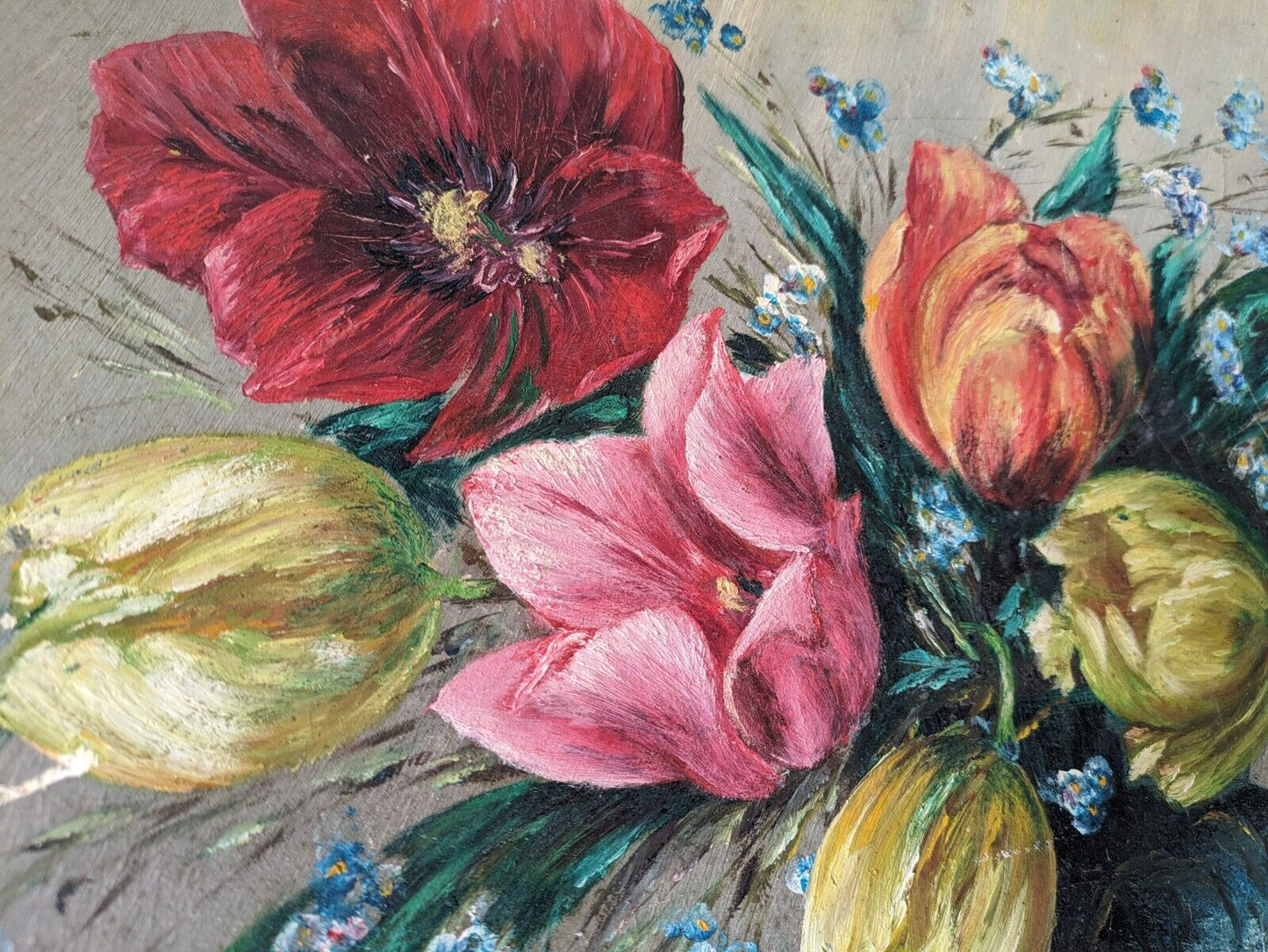 Antique Painting Floral Bouquet Picture frameless vintage Shabby Chic Still Life