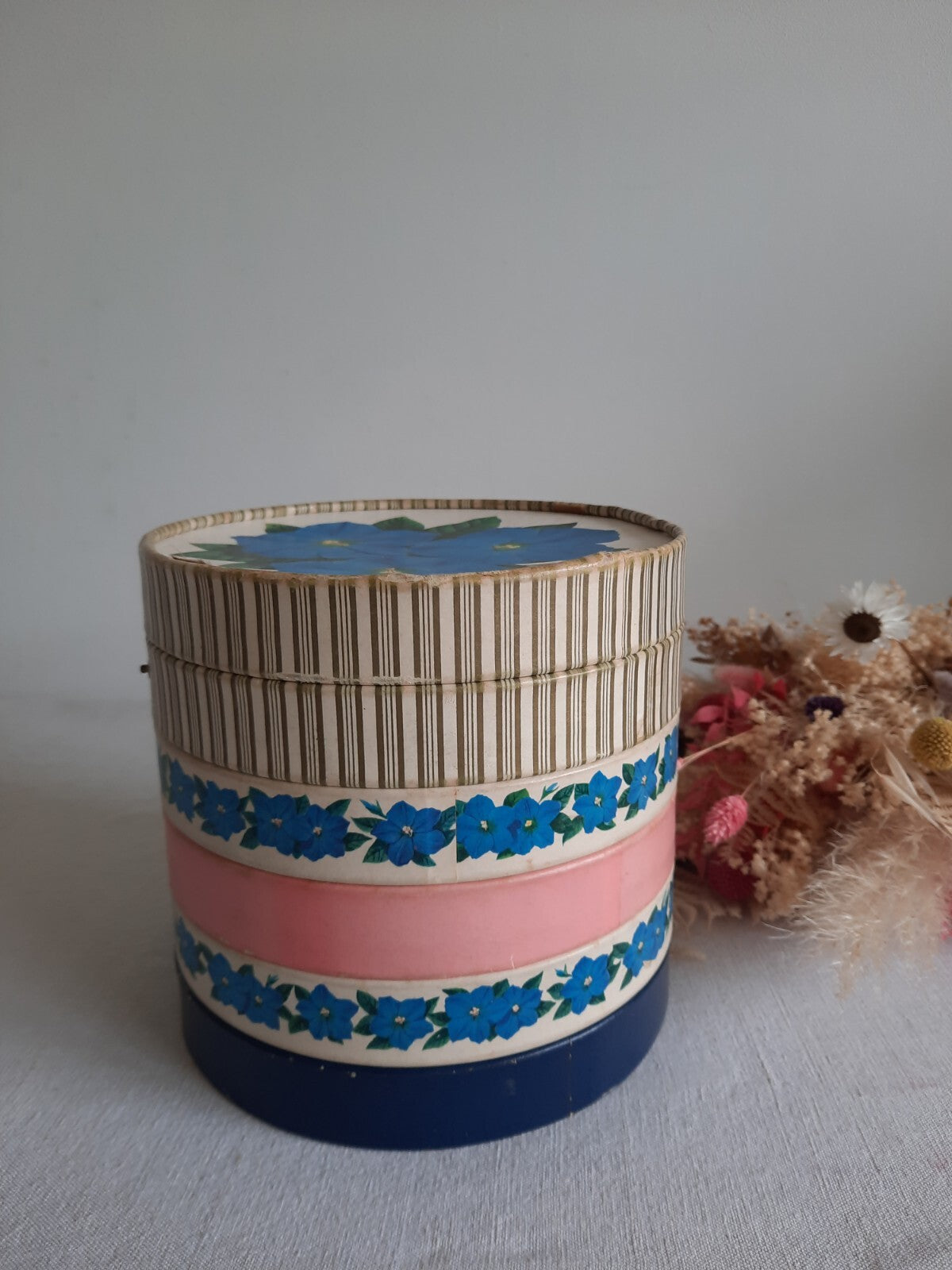 Vintage 5 Tier Cardboard Box England Rare Round Chocolate Storage Floral Display