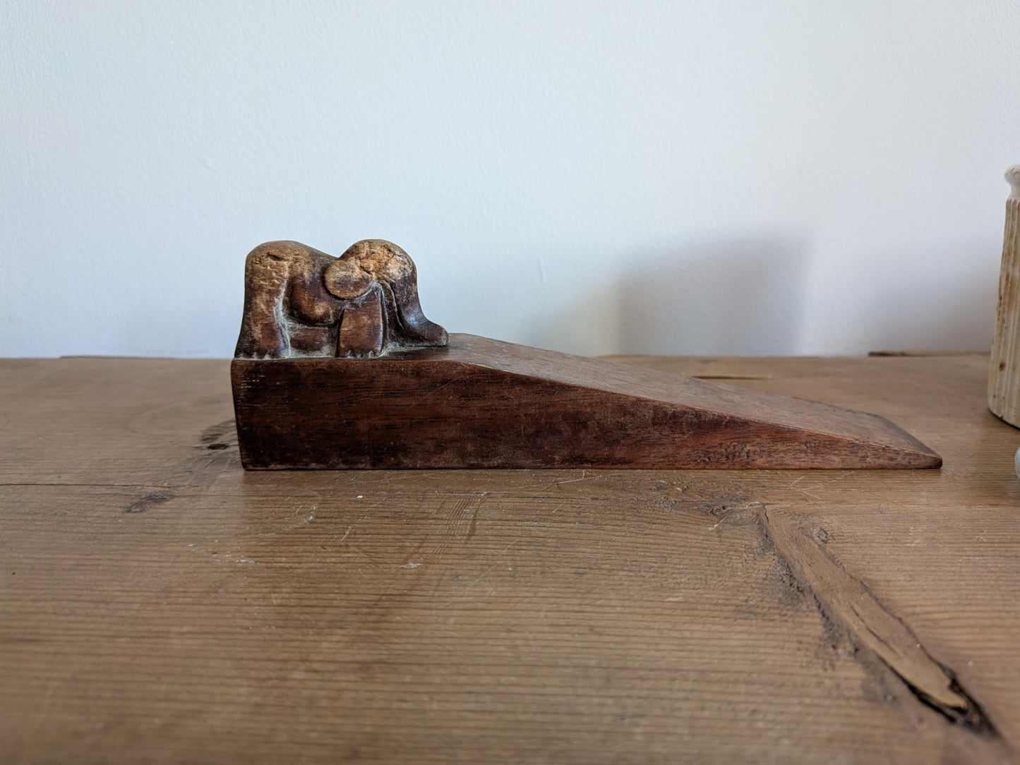 Antique Carved Rare Doorstop Primitive Wood Wedge Elephant Indian Folk Art Vtg