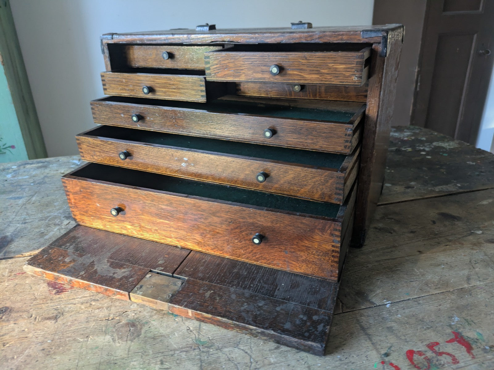 Vintage Oak 1930s Chest Drawer Vintage Engineers Wooden Tool Box Toolmakers Box 