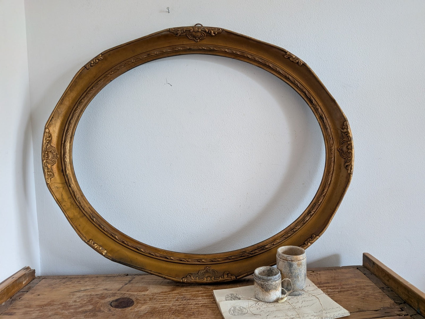 Antique Victorian Cast Metal Oval Gold Gilt Ornate Baroque Picture Frame Rococo
