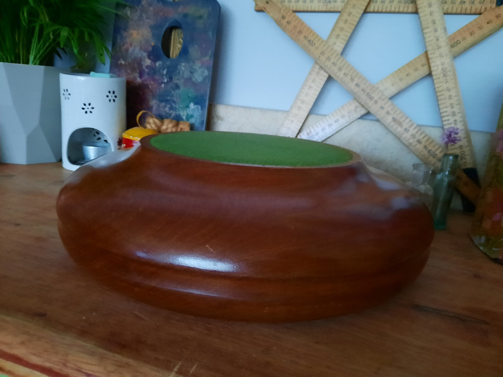 Large retro teak bowl round fruit kitchen antique vintage wooden serving ooak 