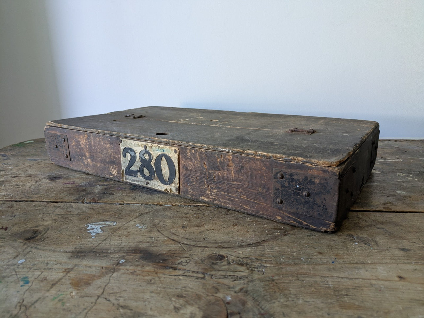1940s VTG Bus Wooden Box Lid Compartment Storage Crate Display Artist Tool Chest