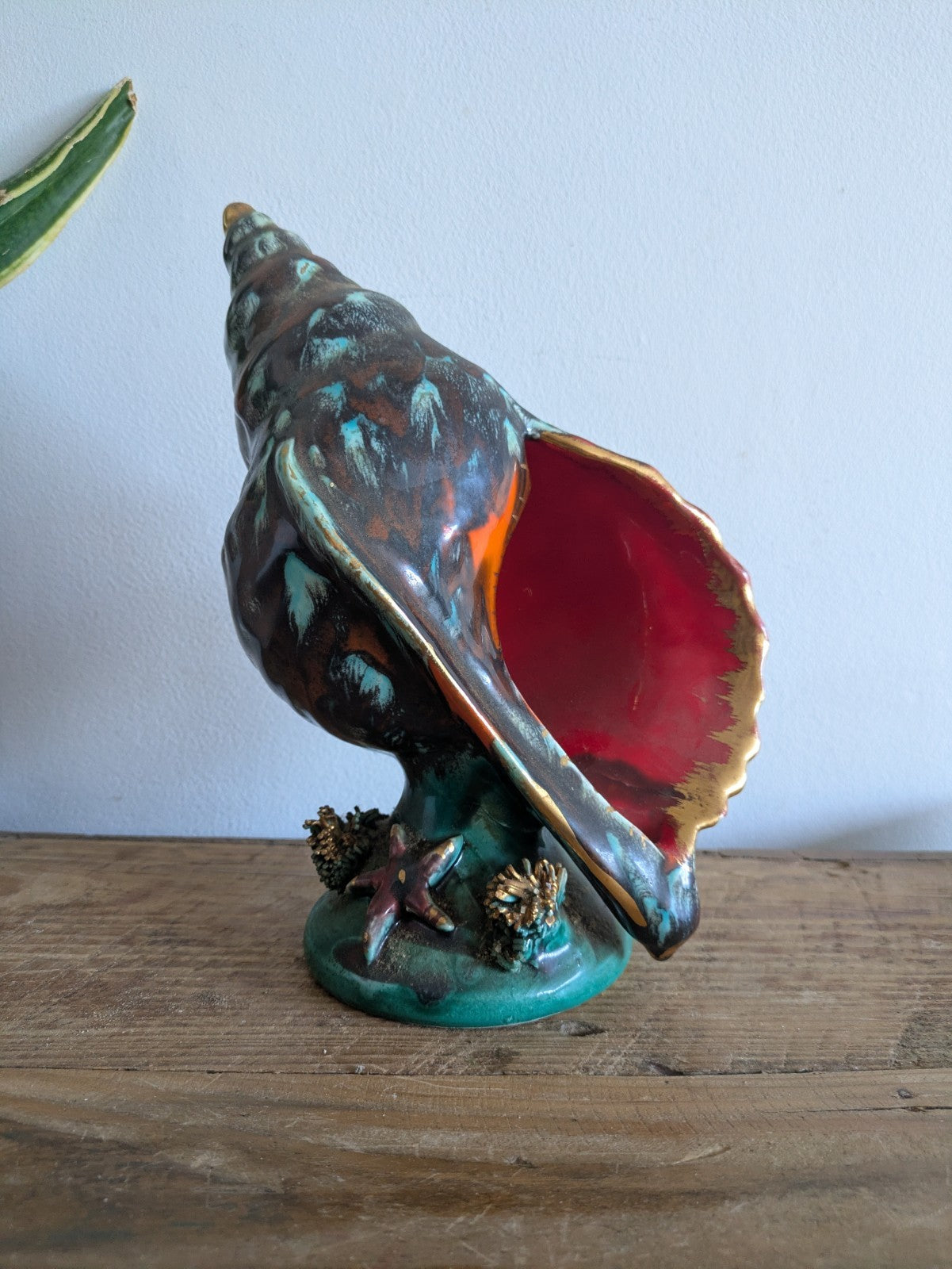 Superb Table Lamp Vallauris Ceramic Under The Sea Conch Shell French Coral VTG