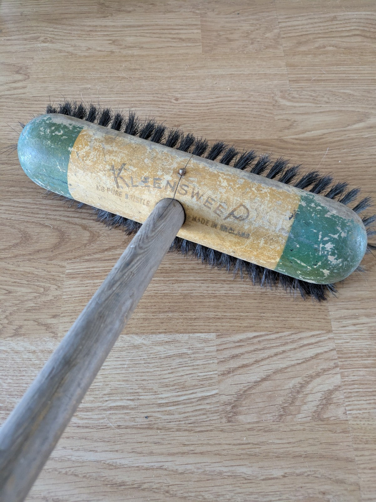 1950s Kleensweep House Broom Wood Long Handle Sweeping Brush K8 Pure Bristle Vtg