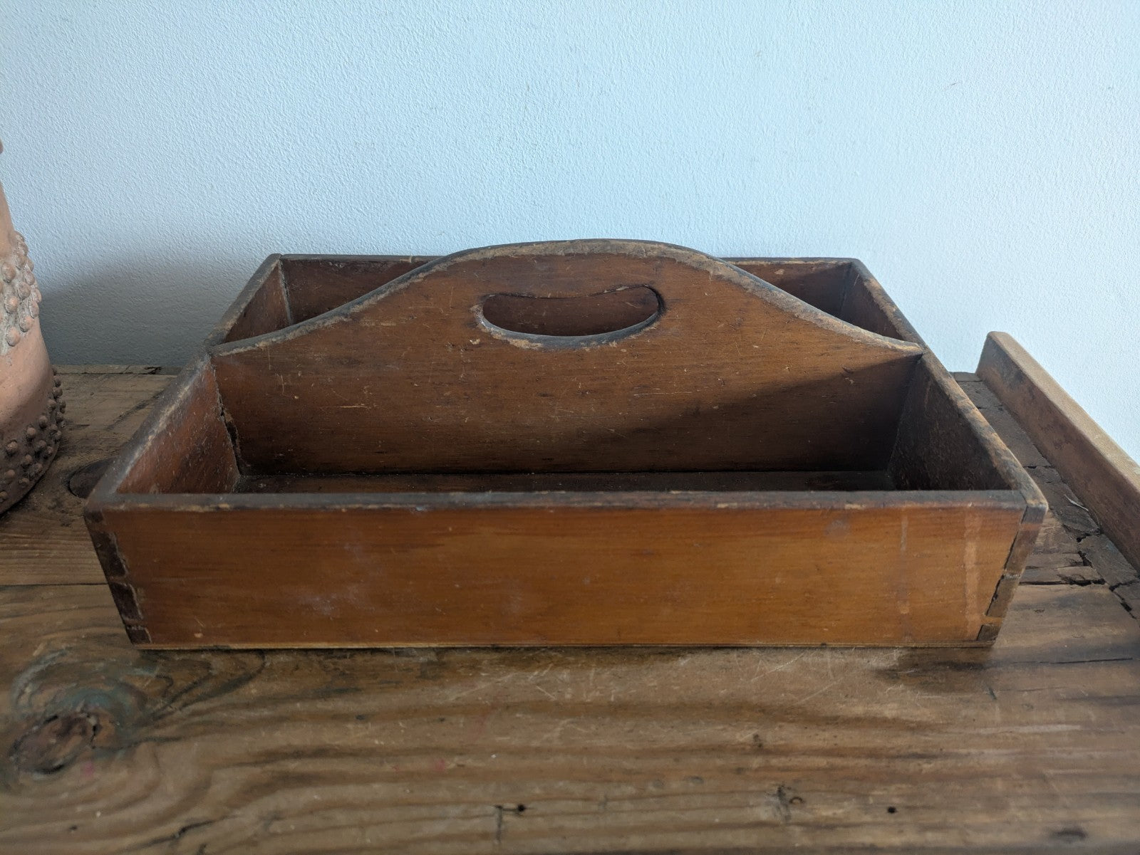 Vintage Antique Wooden Cutlery Tray / Knife Box Kitchen Trug Sectional Prop Old