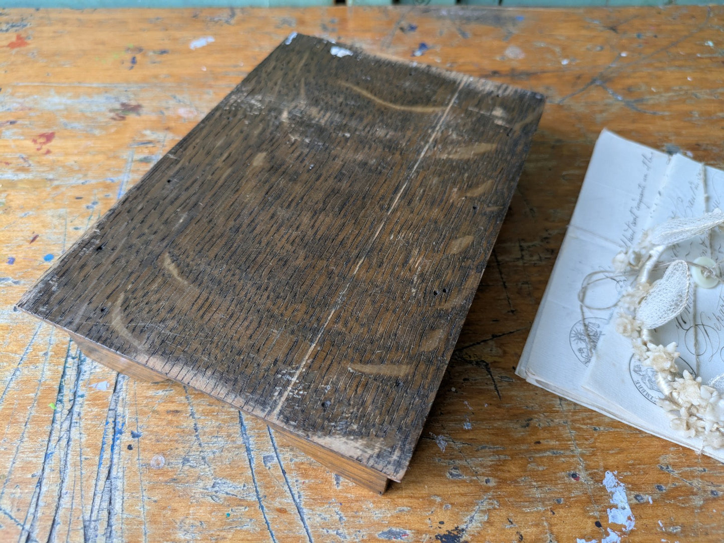 Antique Wooden Desk Filing Tray Paper File Storage 1920s Corners Early VTG Oak.