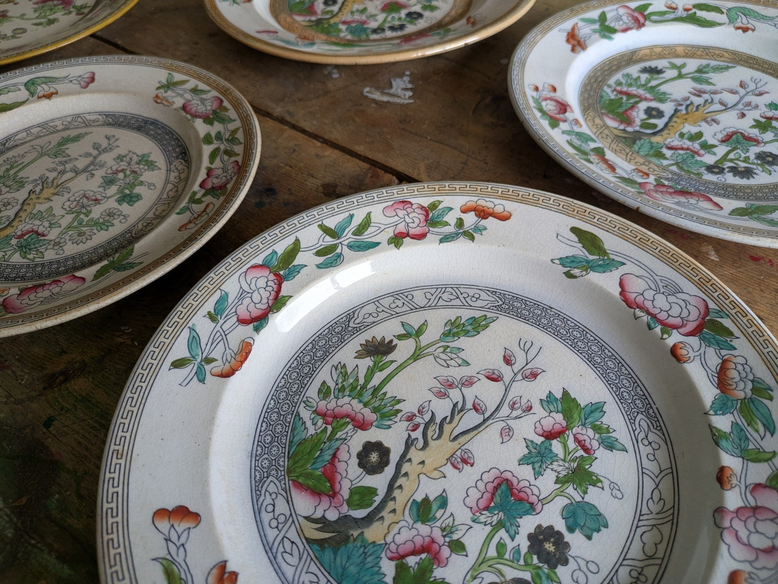 4 1860's Thomas Booth & Co Indian Tree Plates & 1x Wedgwood Plate Antique VTG 