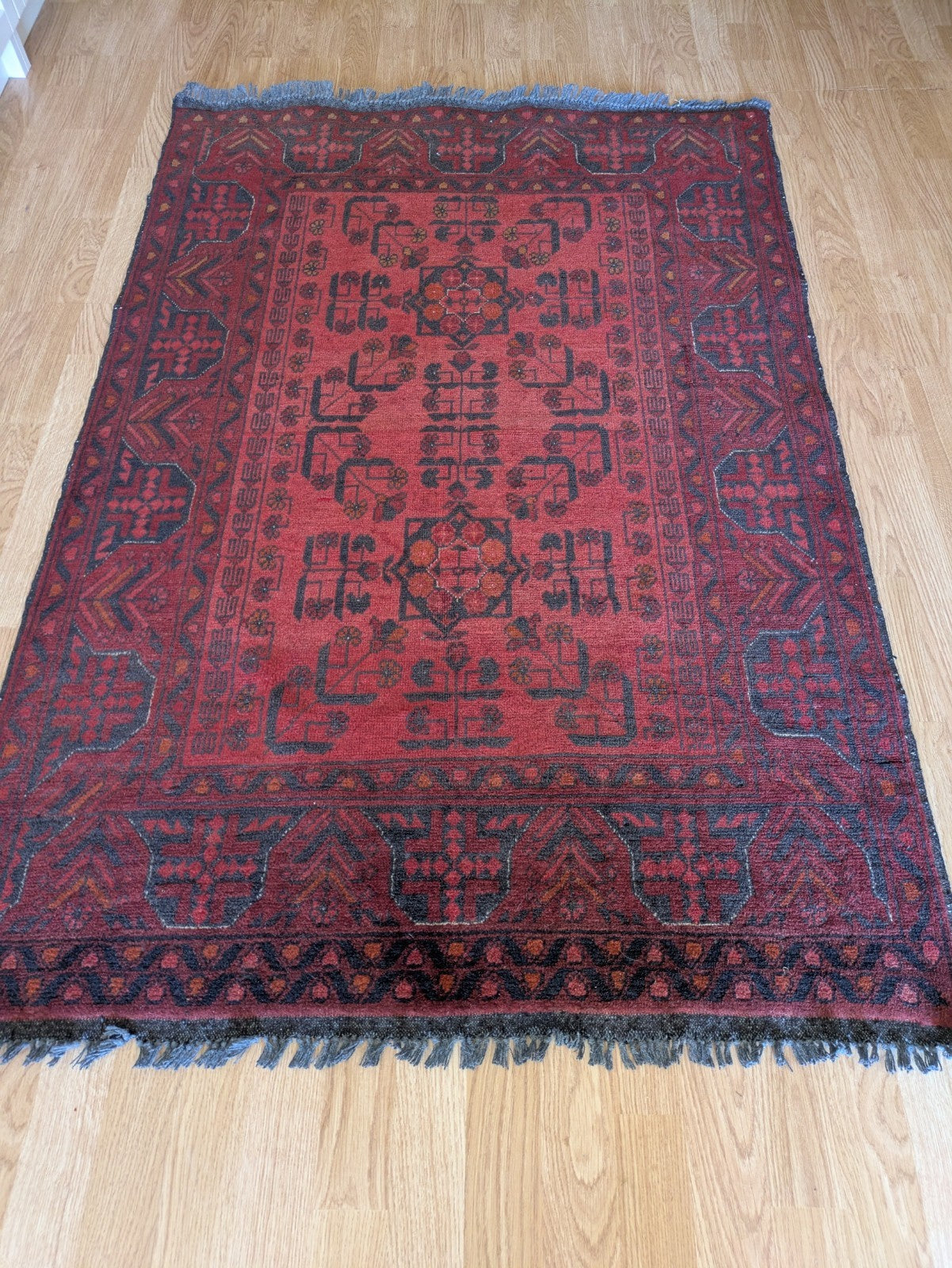 Afghan Handwoven Oriental Rug 151x99cm Top Condition Oriental Carpet Rug Red Lrg