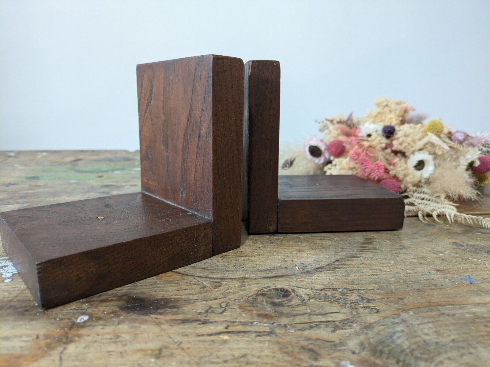 Original Oak Art Deco Antique Bookends Book Ends design vintage pair old vtg