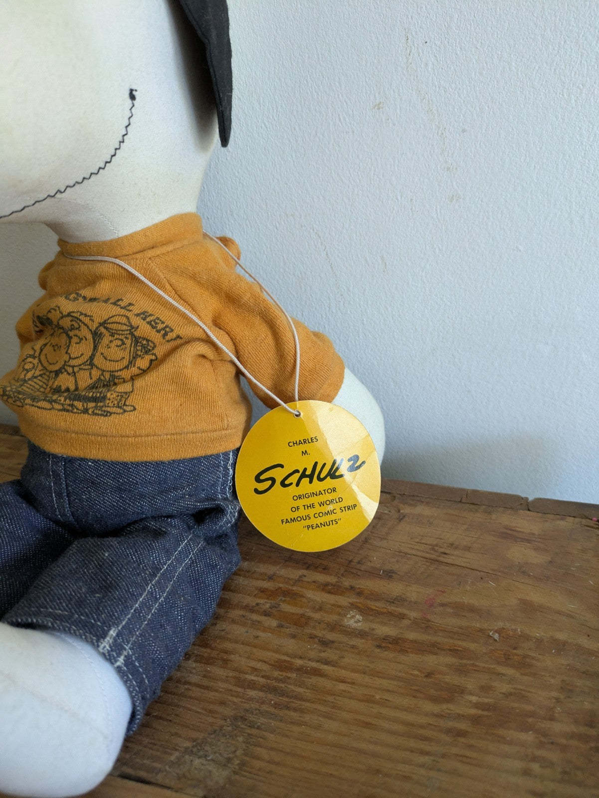 Rare Vintage 1960s Peanuts Snoopy Beige Jumper Sanforized Jeans Cloth Rag Doll L