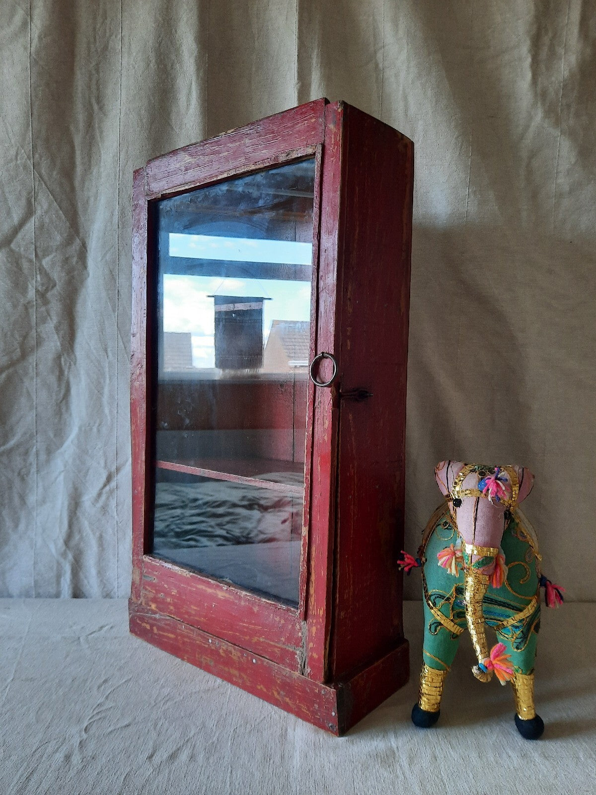 Indonesian Reclaimed Upcycled Wooden Driftwood Cupboard Glazed Wall Cabinet Red 