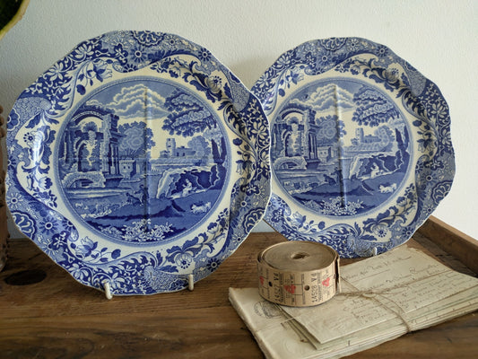 PAIR Vintage COPELAND SPODE'S 'Italian' Blue Divided Sandwich/Cake Plate c.1938 