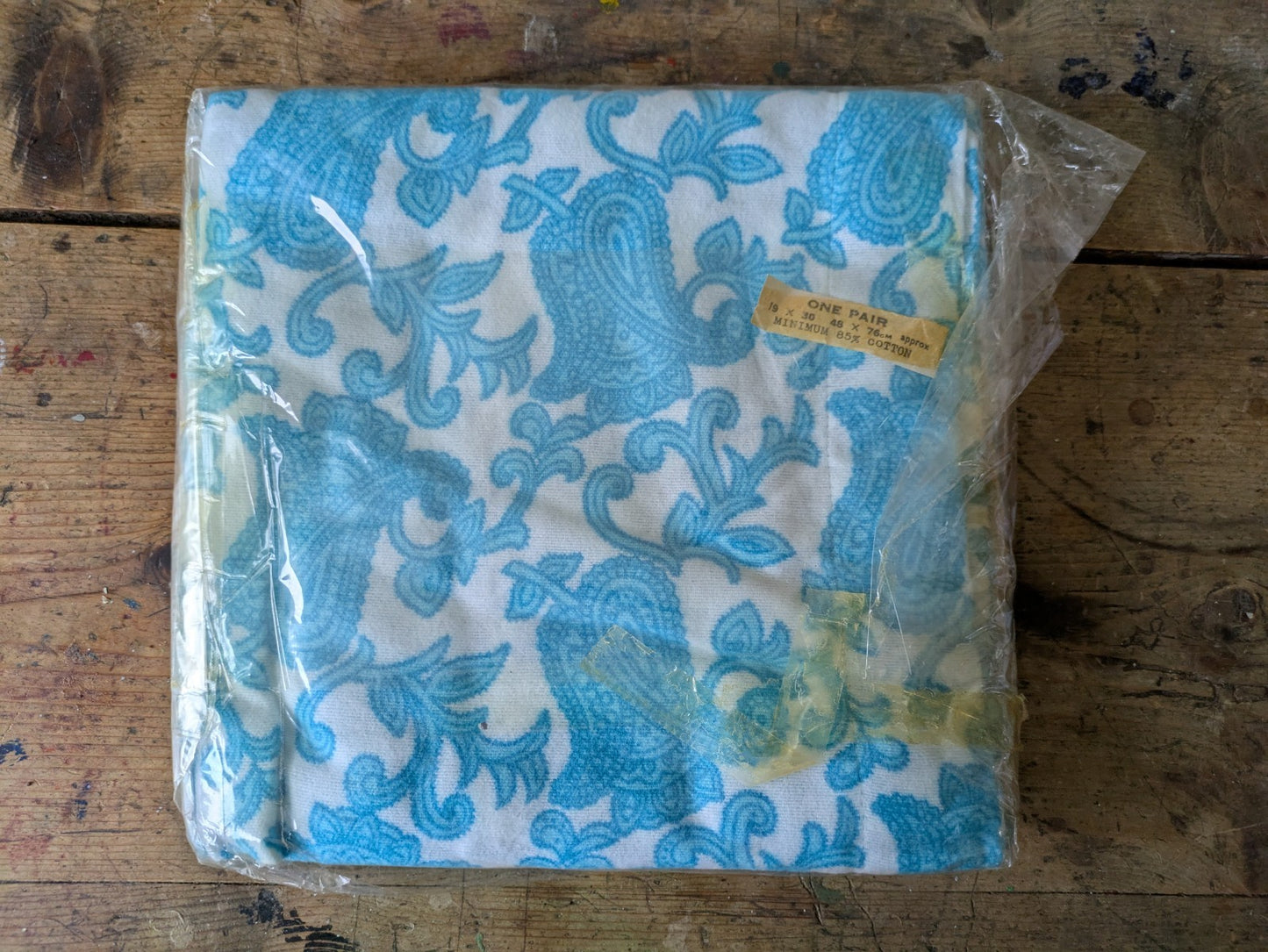 2x vintage pillow case Retro polycotton Blue patterned BNWT Prop New Pair Beddin