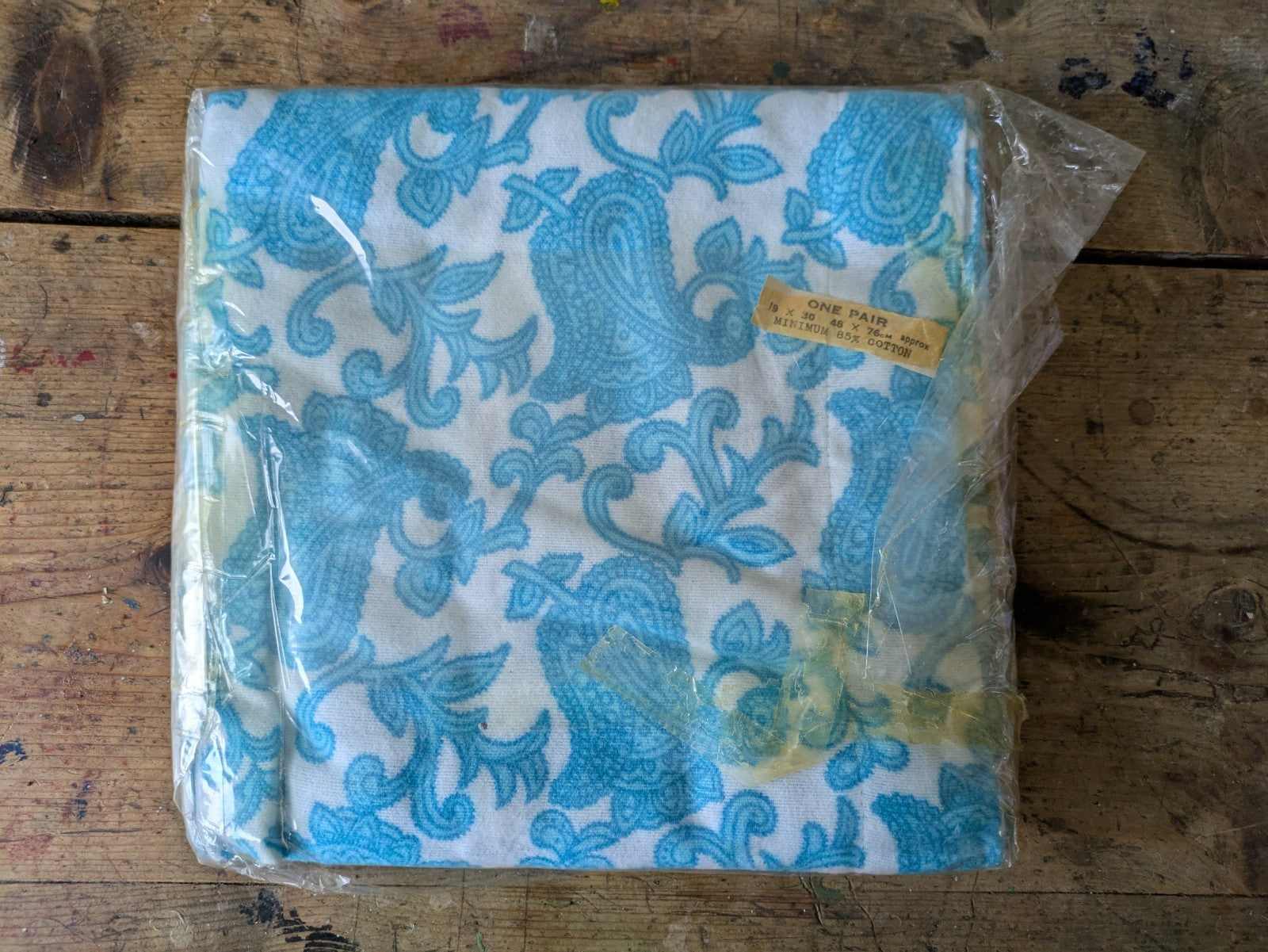 2x vintage pillow case Retro polycotton Blue patterned BNWT Prop New Pair Beddin