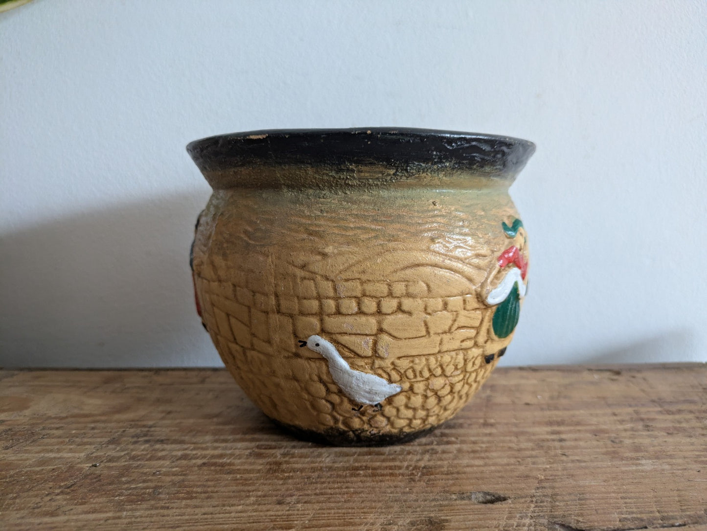 Antique Cyples Art Deco Old Pottery British Planter Vintage Embossed Folk Prop