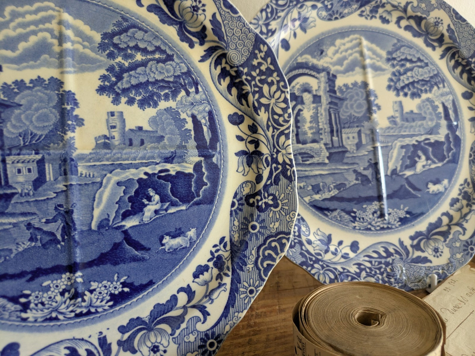 PAIR Vintage COPELAND SPODE'S 'Italian' Blue Divided Sandwich/Cake Plate c.1938 