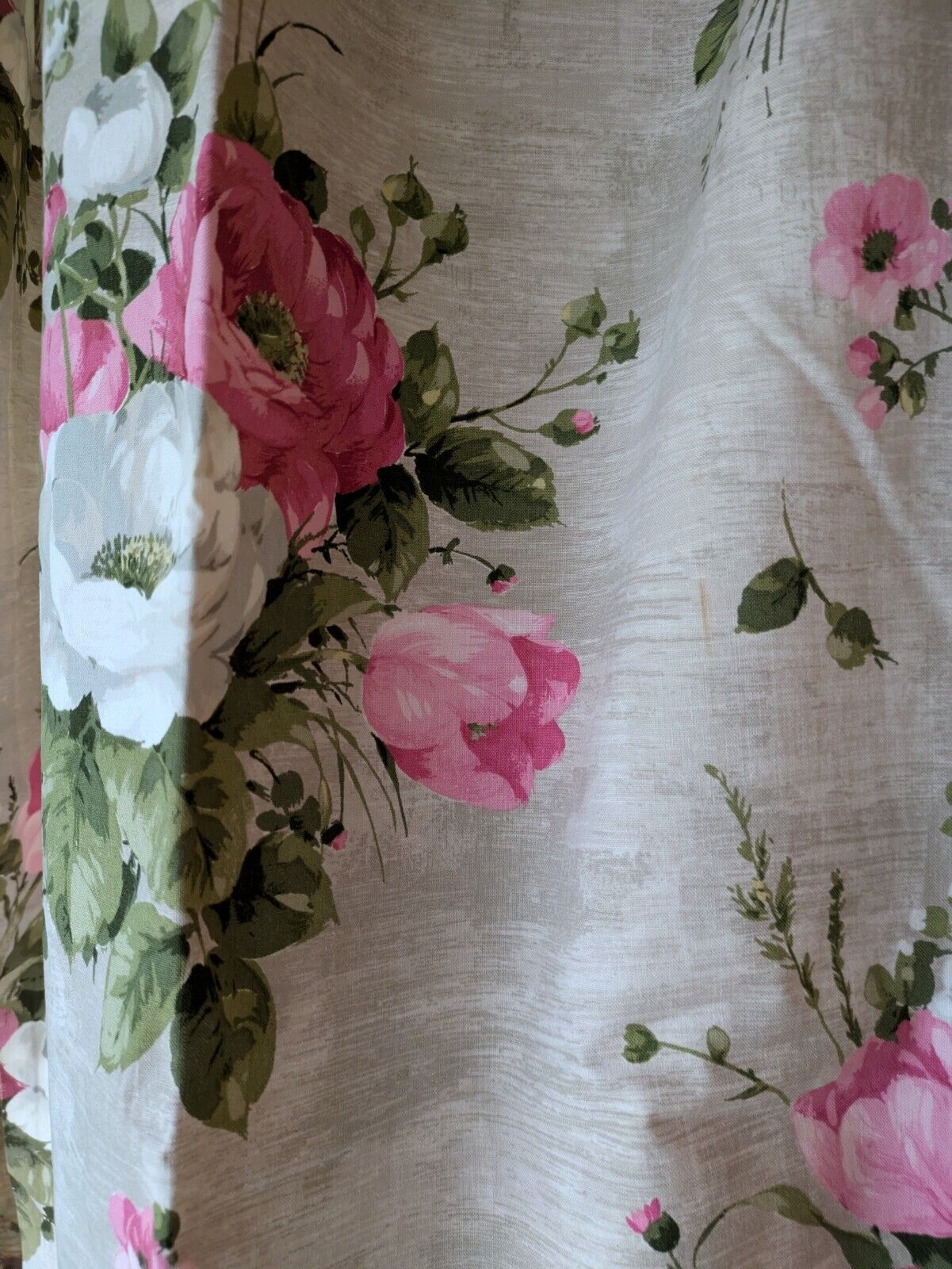 Vtg SANDERSON Pink rose Floral Curtains Shabby Chic W108cm D162cm fabric Grey
