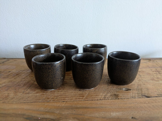 6x Vintage Denby Brown Glaze Egg Cups 1970s Retro Mid Century Prop Kitchen Set 
