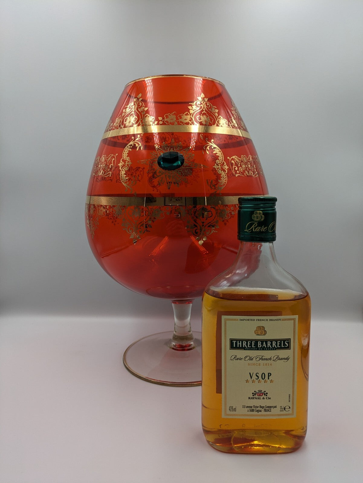 Vtg Cameo Venetian Ruby Gilt Gold Murano Glass Applied Gems Vase Snifter Brandy