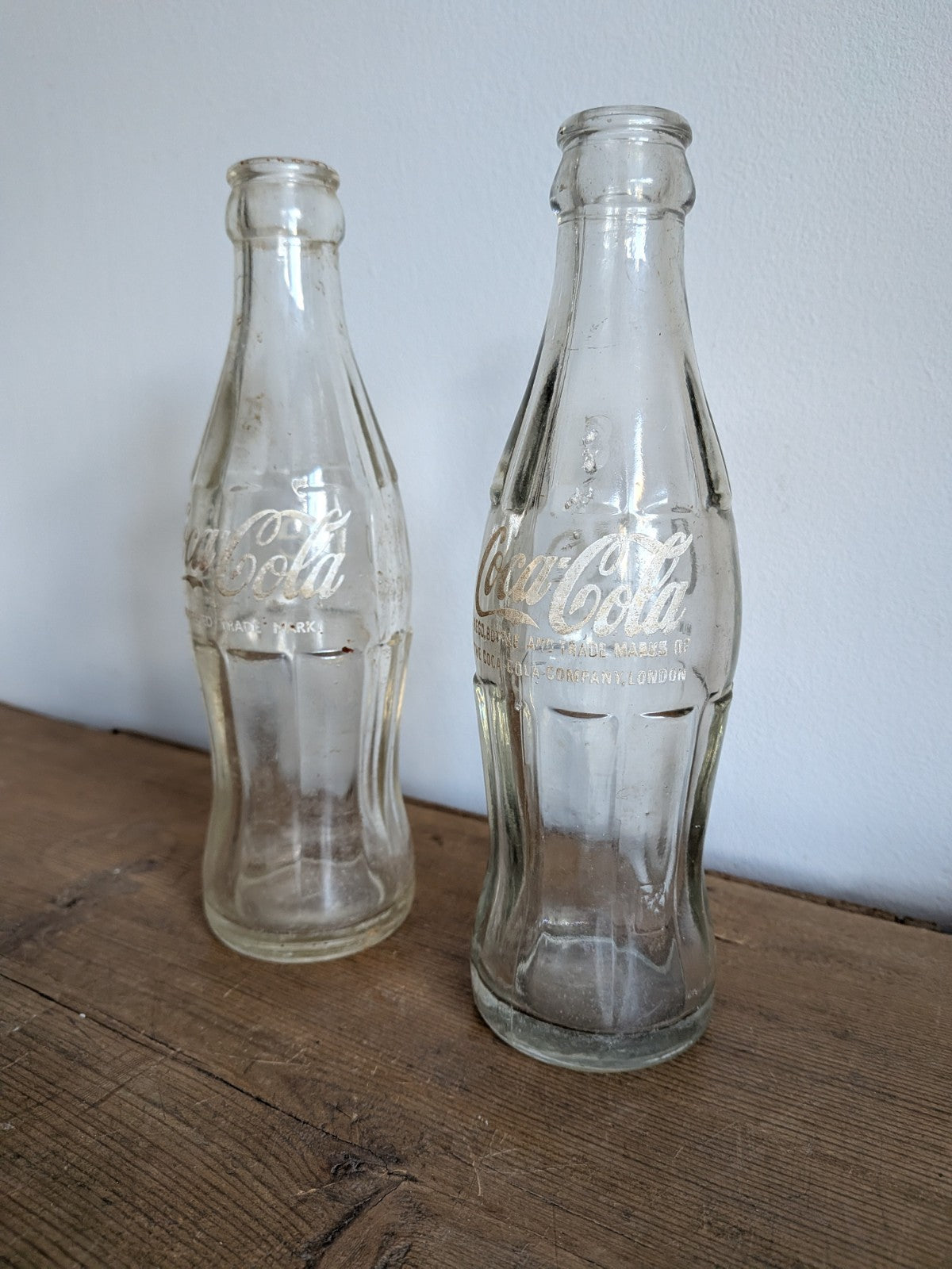 2x Coca-Cola White ACL Bottle, 0.185 Liters 1970s Coke Bottles Vintage Retro Vgc