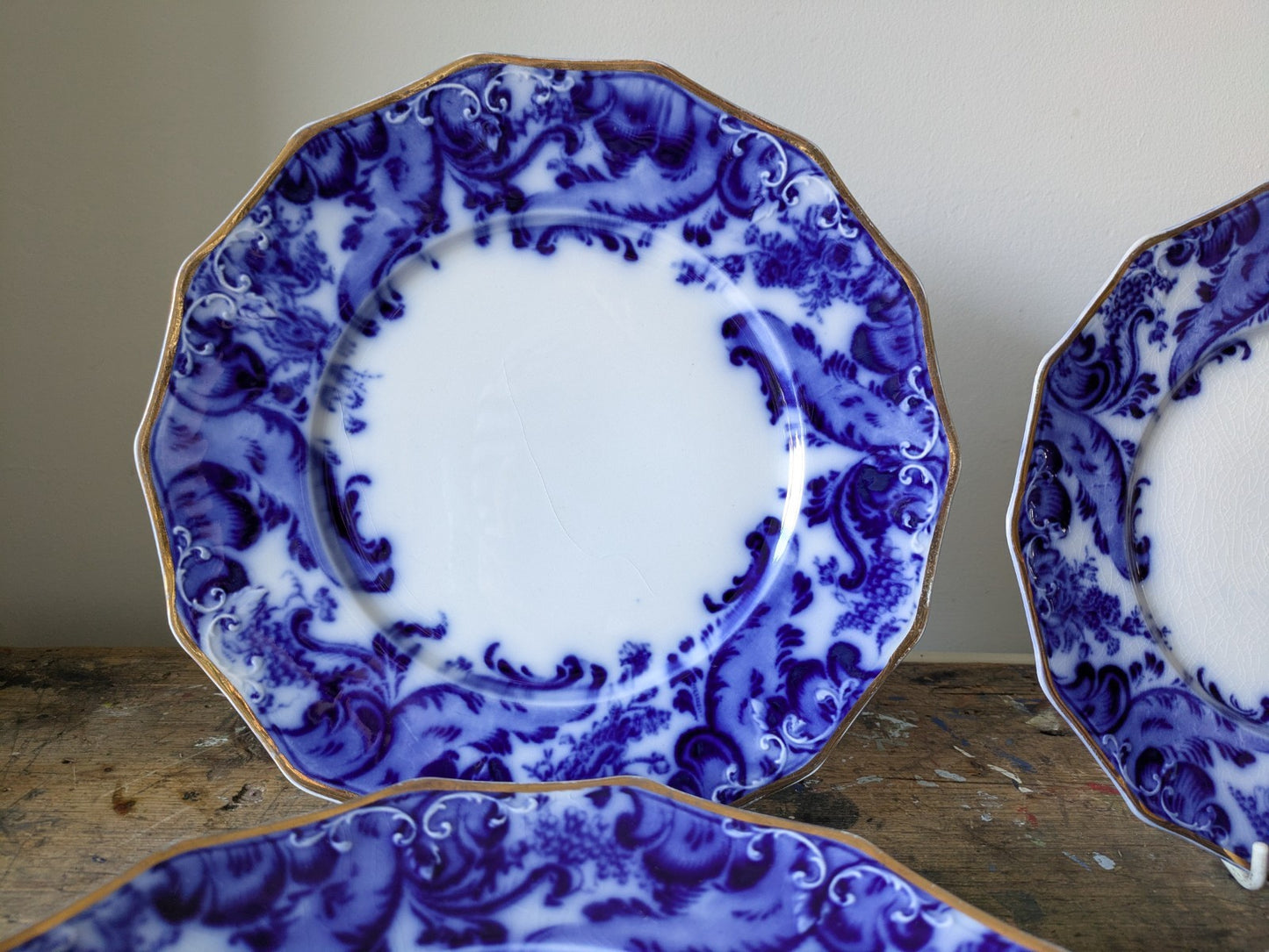 16 Piece Antique Vtg W. H. GRINDLEY Argyle Flow Blue Dinner Dessert Plates Set