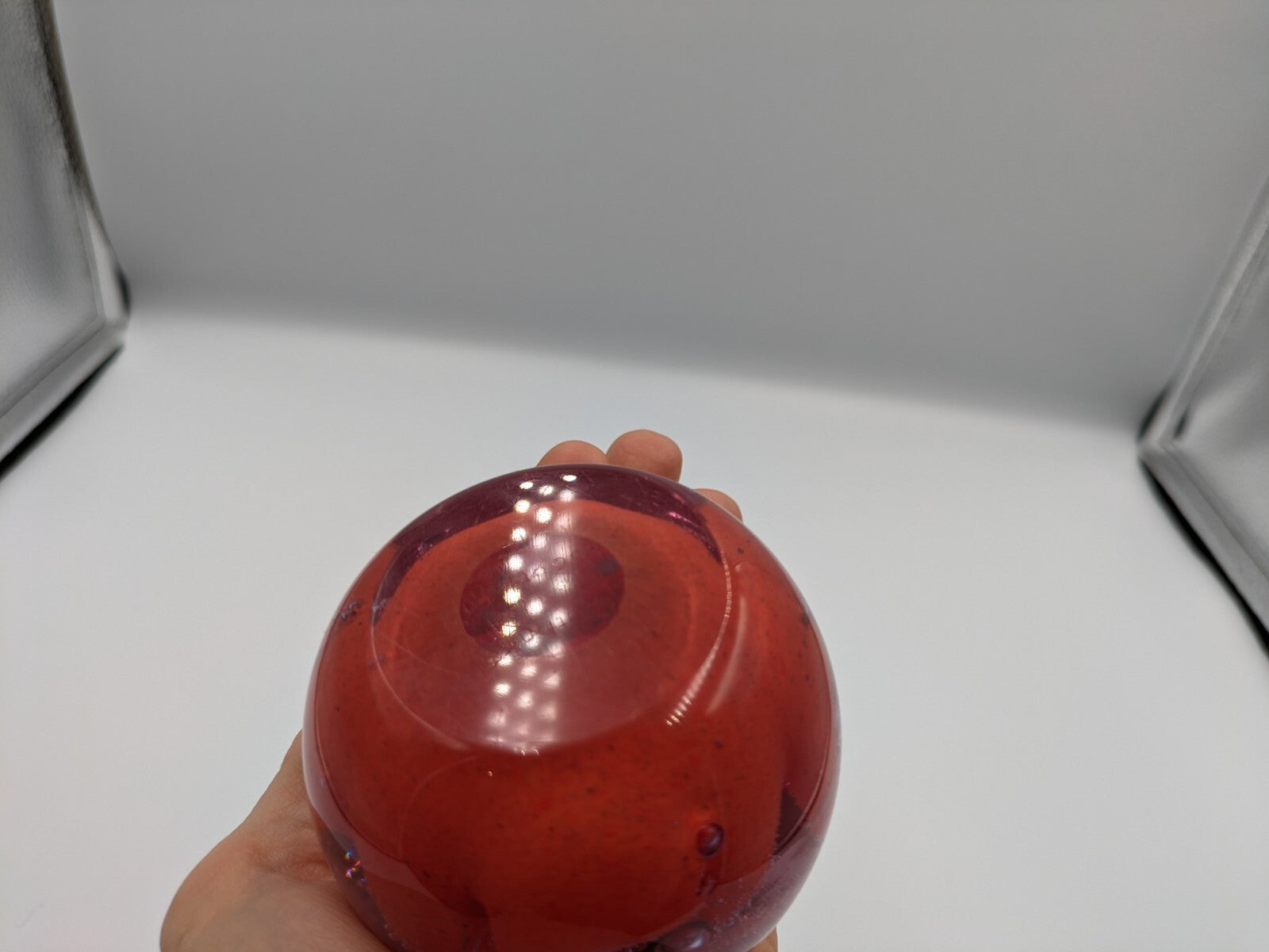Glass Paperweight Caithness Inferno Scotland Red Ball Controlled Bubbles Purple 