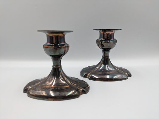 Vintage Electro Plated Zinc Alloy Candlestick Holders Pair Antique LB EP Prop 