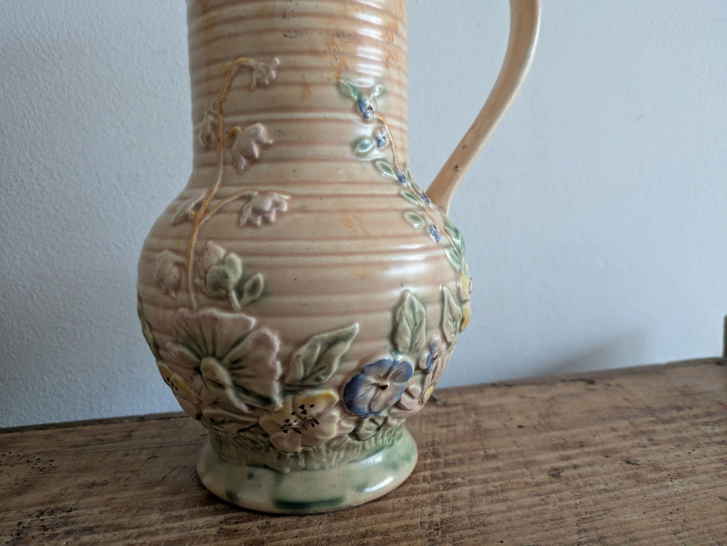Vintage Beige  Melba Ware Ceramic Jug / Pitcher Pretty Flowers Vase Spring Time