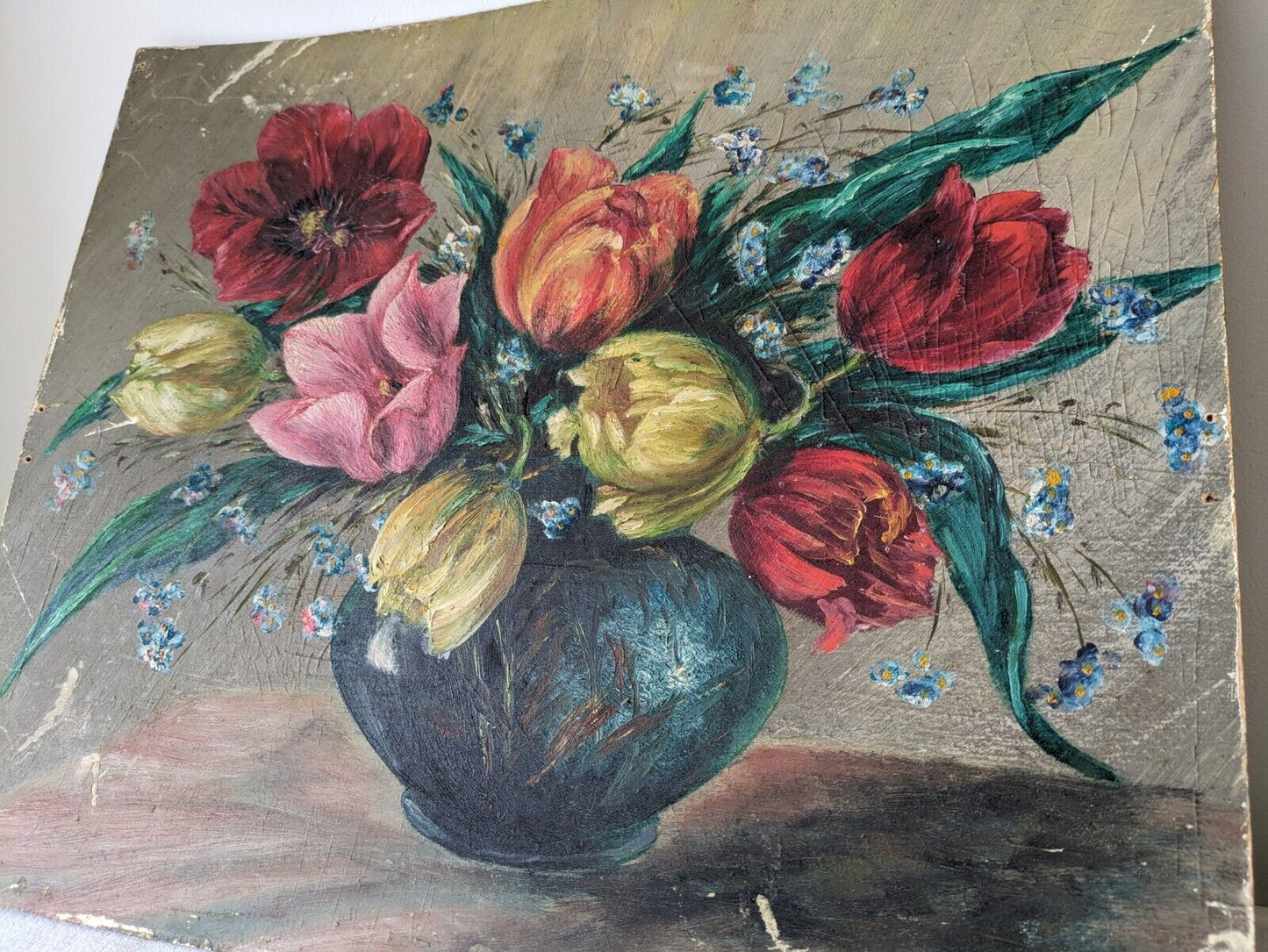 Antique Painting Floral Bouquet Picture frameless vintage Shabby Chic Still Life