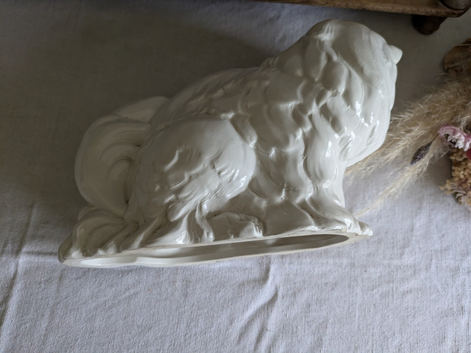 XL VTG Italy Ceramic White Persian Cat Statue Figurine Long Haired Ornament 70s