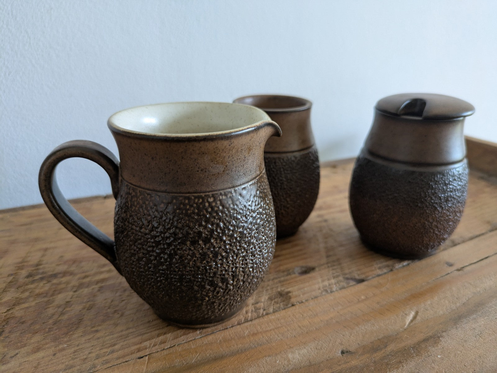 VINTAGE DENBY COTSWOLD CREAMER JUG JAM POT WITH LID Vgc 3 PIECE 1970S PROP JAR