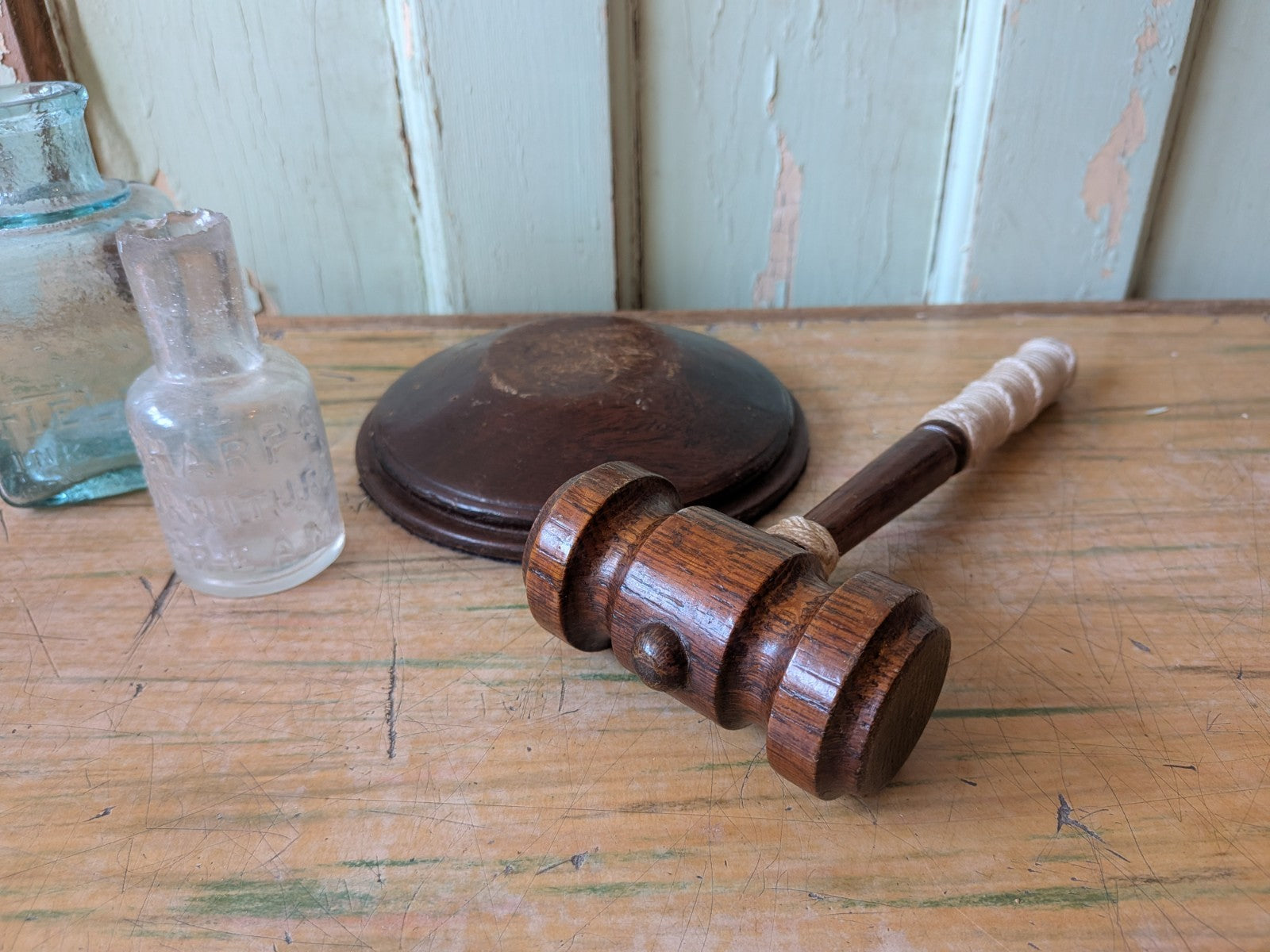Vintage Wooden Gavel and Block Set Gift Auctioneer Judge Court Prop TV Film Vgc