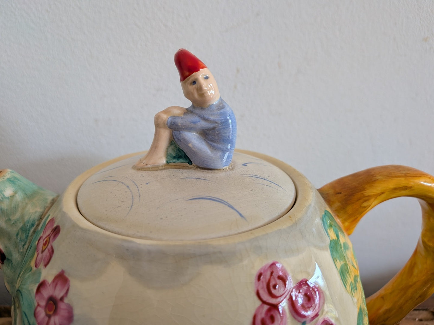 Vintage Art Deco Teapot Leprechaun Pixie Castle Fairytale Cottage Garden Floral