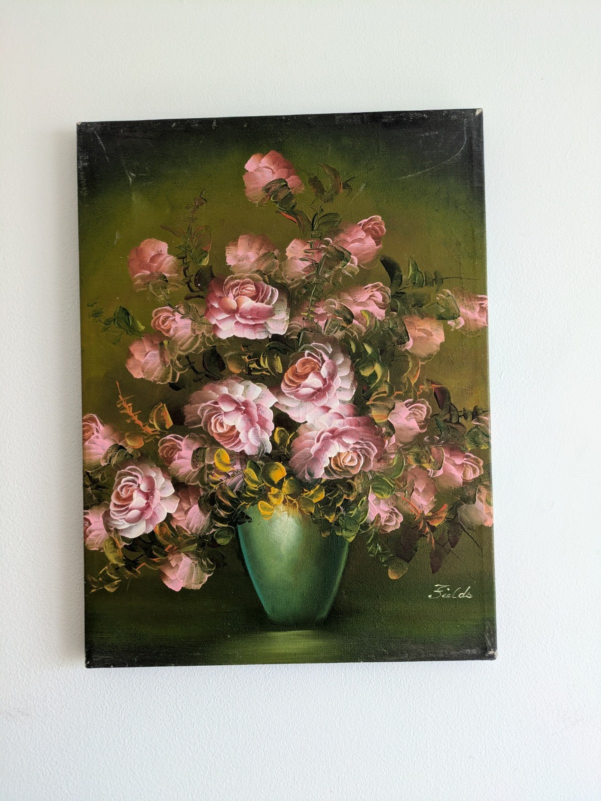Signed Oil Painting Floral Bouquet Picture Vintage Still Life On Canvas Fields