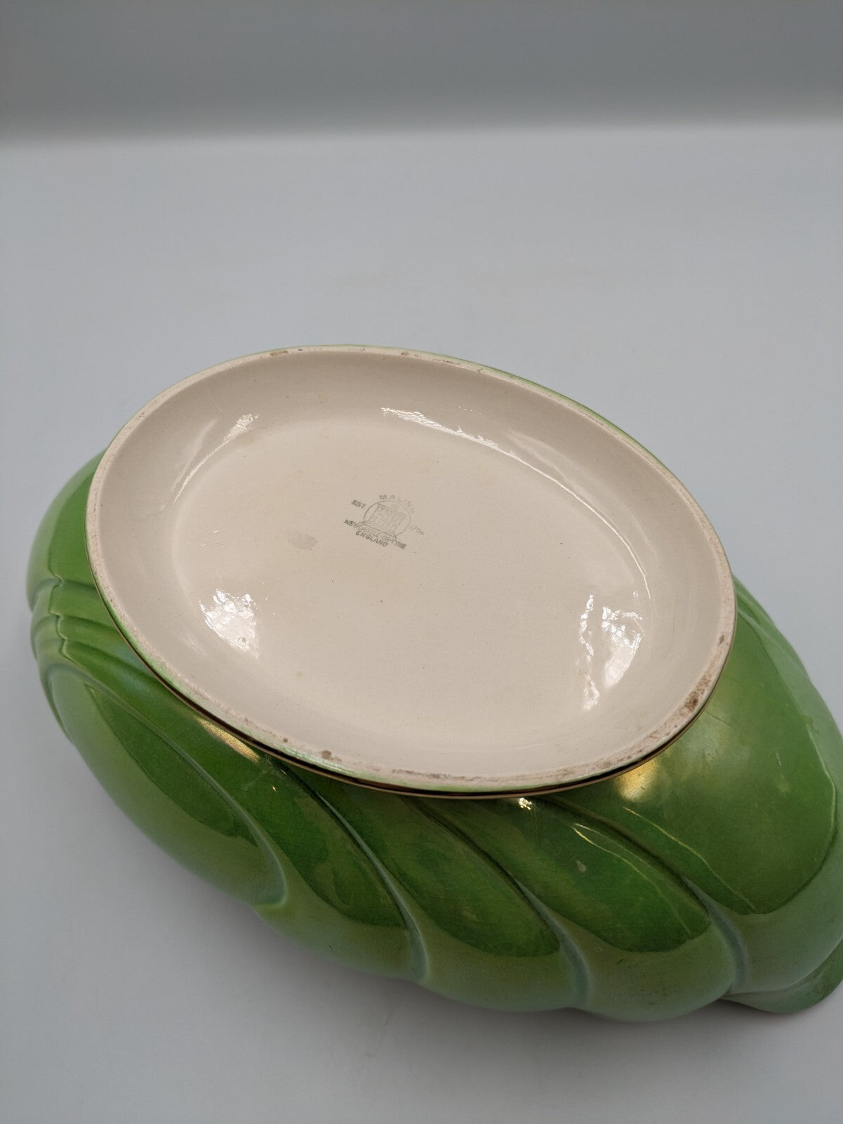 VINTAGE ART DECO MALING GREEN OMBRE LUSTRE WARE MANTLE VASE LARGE RETRO RARE OLD