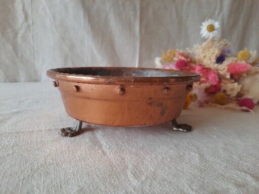 Early 20th Century Rivetted Copper Planter With Brass Lion Paw Feet Plant Pot