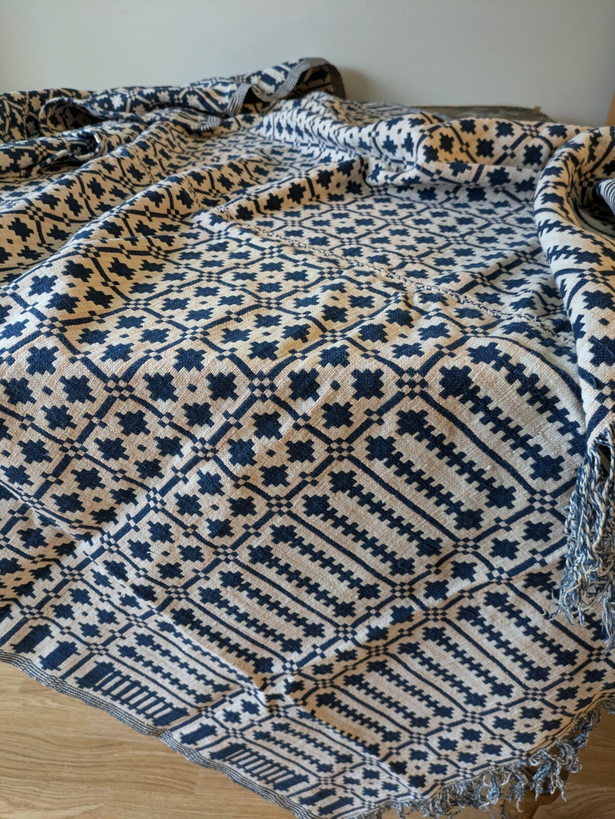 Antique Khes Vtg Cotton Throw Hand loomed Sofa Cover Double weave Sindi Rare Vgc