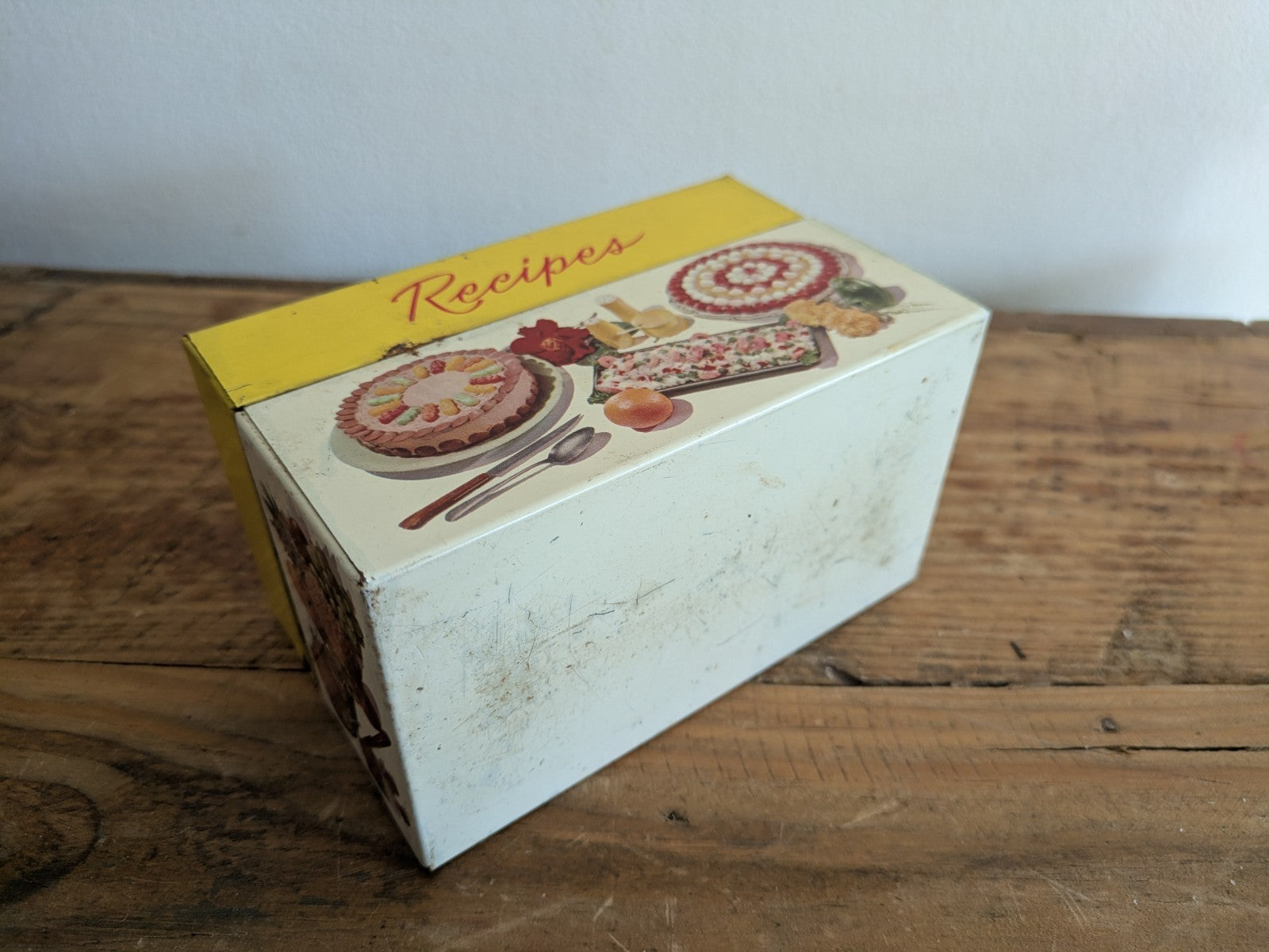 Vintage Recipes Tin small Box Mid Century Prop Kitchen Chef Gift Container Pot 