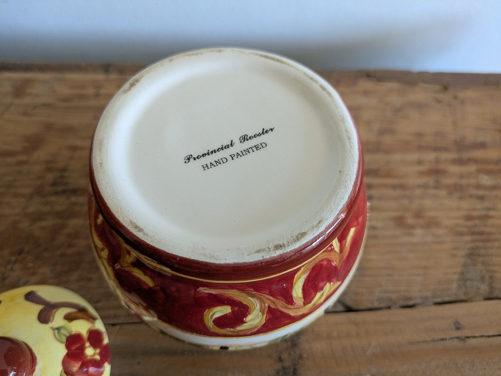 Provincial Rooster French Pottery Farmhouse Kitchen Canister Pot Lid Jar Painted