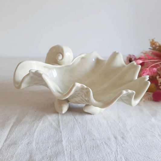 Lrg Nautilus Clam Shell Bone China Decorative Bowl Dish Portugal Vintage Decor