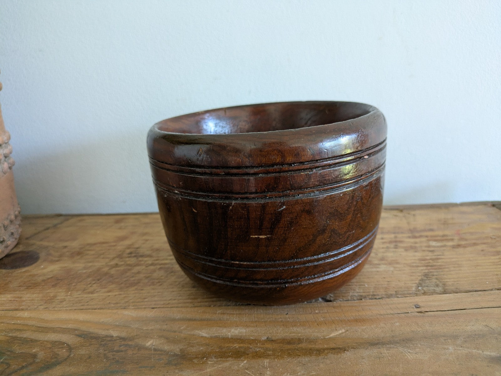 Antique Early Treen Dark Wooden Church Collection Box / Offering Bowl No Handle 