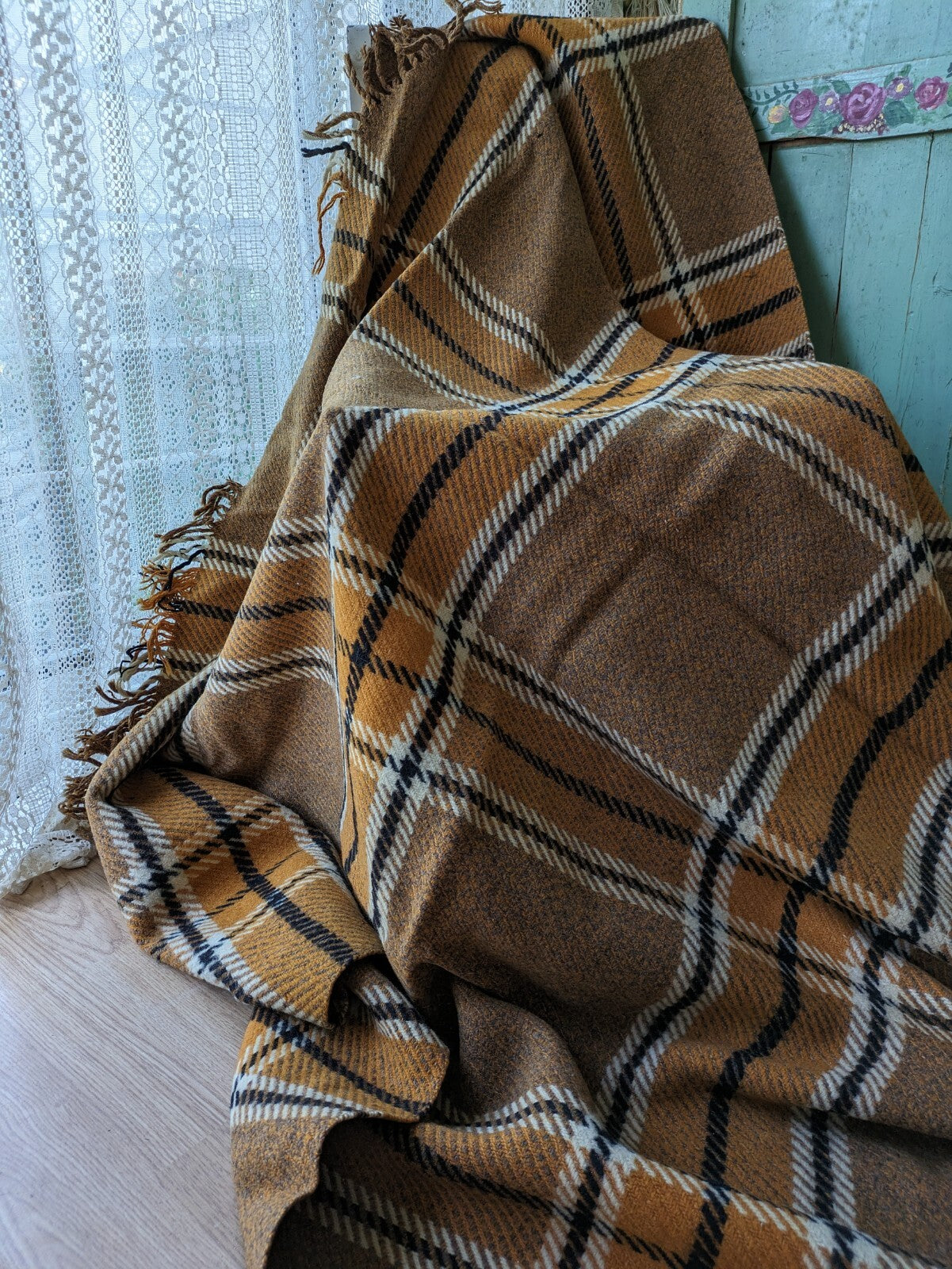 Orange Tartan Wool Sofa Throw Bed Blanket CHEQUERED CHECK RUG PICNIC Patterned